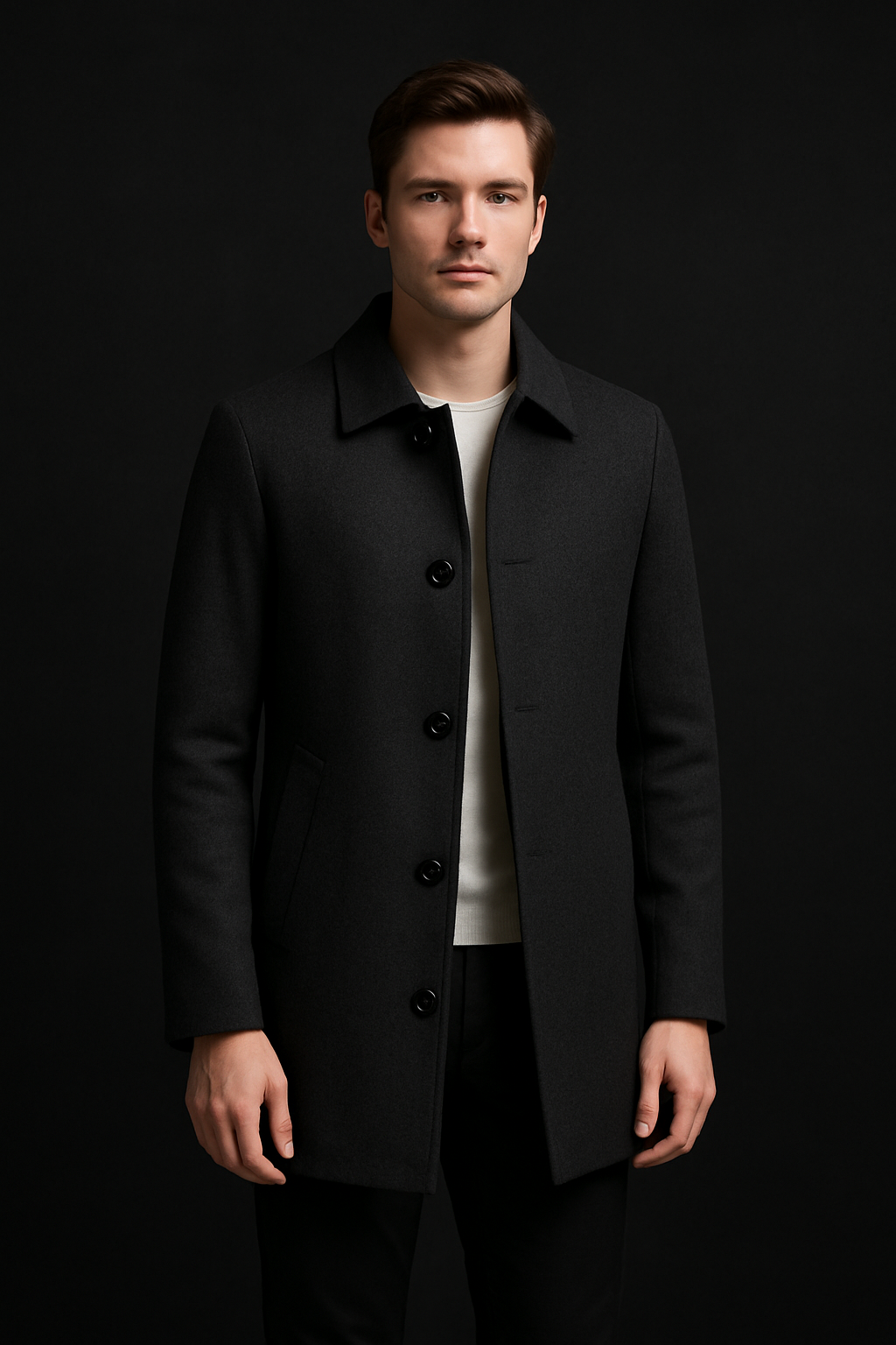 Clarey Mayfair Car Coat – Charcoal Wool-Cashmere, Fur-Lined
