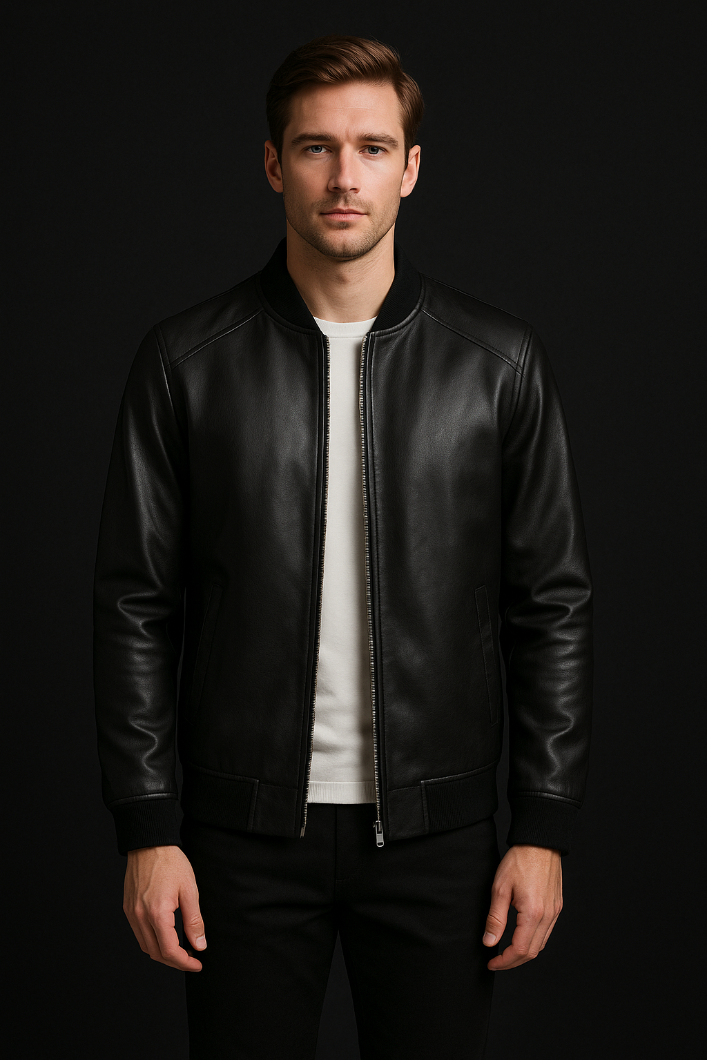 Clarey Camden Leather Bomber – Black Nappa Lambskin