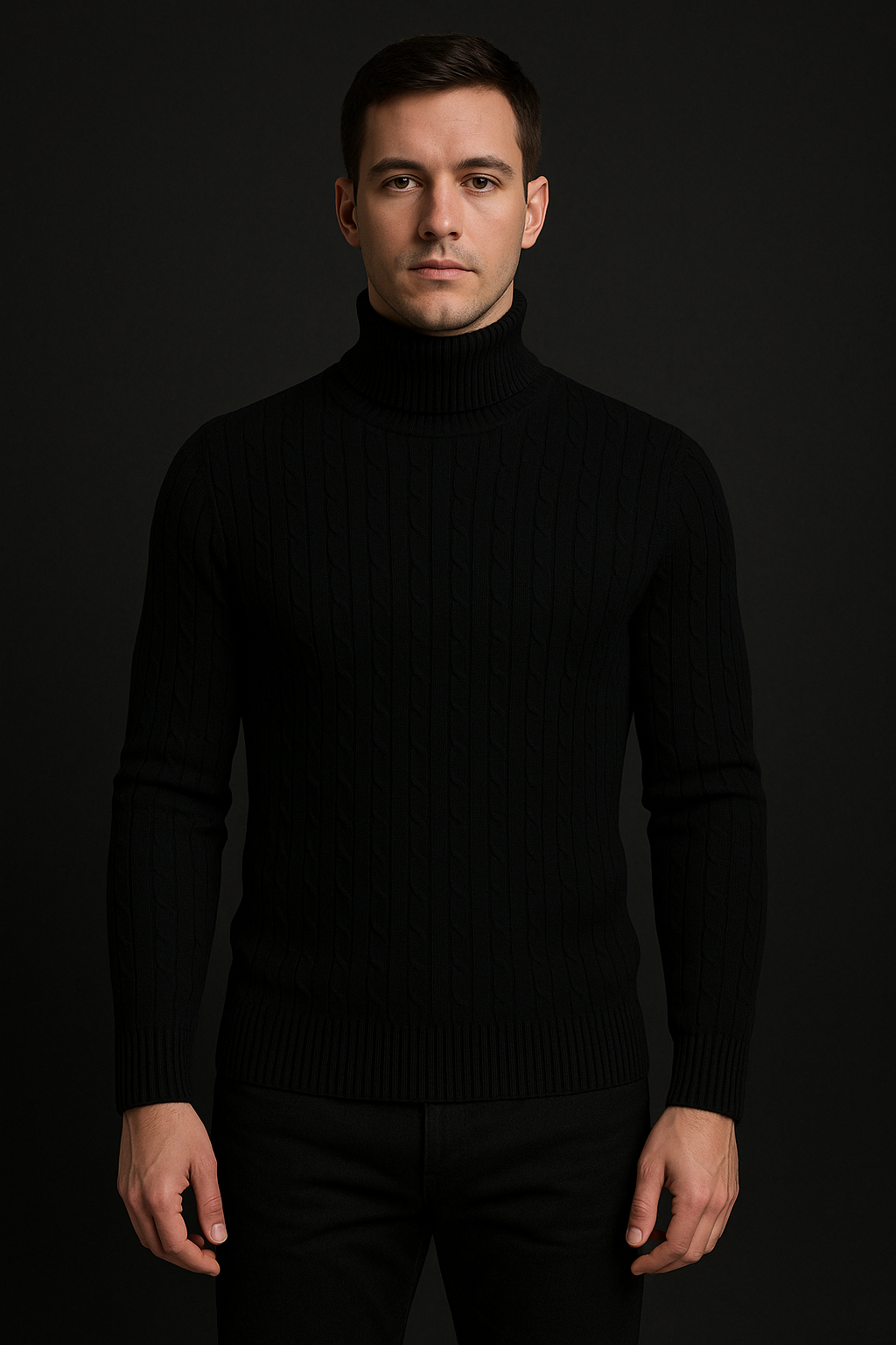 Clarey Soho Ribbed Roll-Neck – Black Extra-Fine Merino Wool