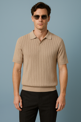 Linea Polo Shirt – Textured Elegance in a Refined Apricot Hue | Buy 1, Get 1 Free
