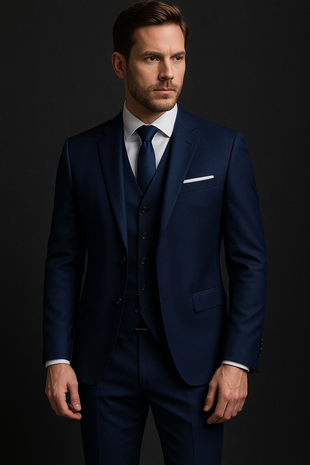 Clarey Canary Two-Piece Suit – Navy Wool-Stretch Twill