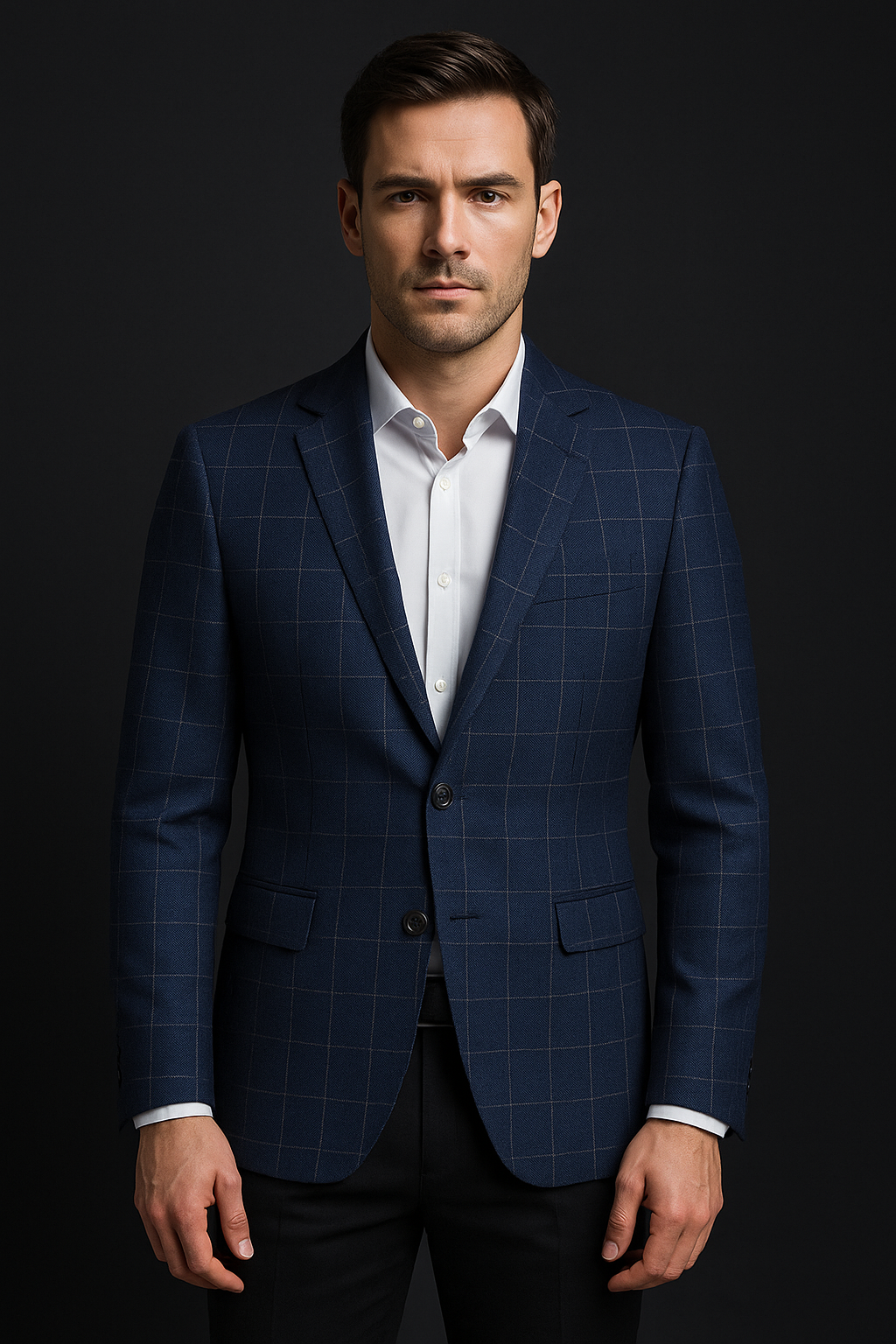 Clarey Kensington Windowpane Blazer – Navy Wool-Linen Twill
