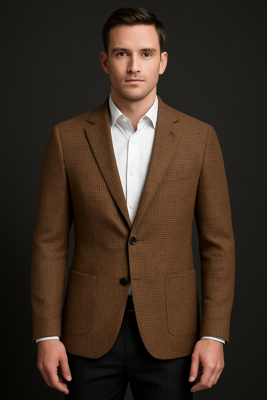 Clarey Richmond Houndstooth Blazer – Camel Wool-Silk Basket Weave