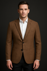 Clarey Richmond Houndstooth Blazer – Camel Wool-Silk Basket Weave